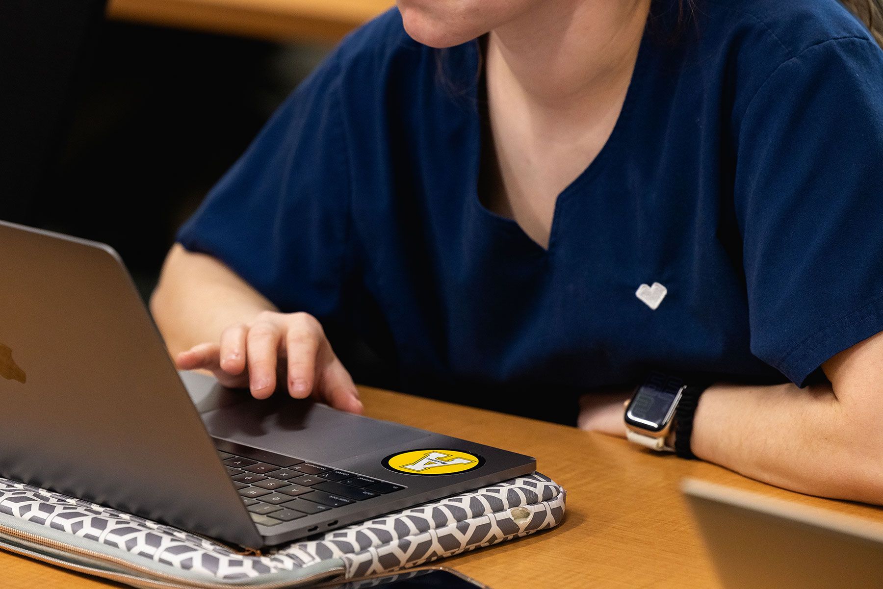 Detail of student at laptop computer