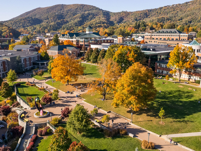 Aerial view of App State campus in fall